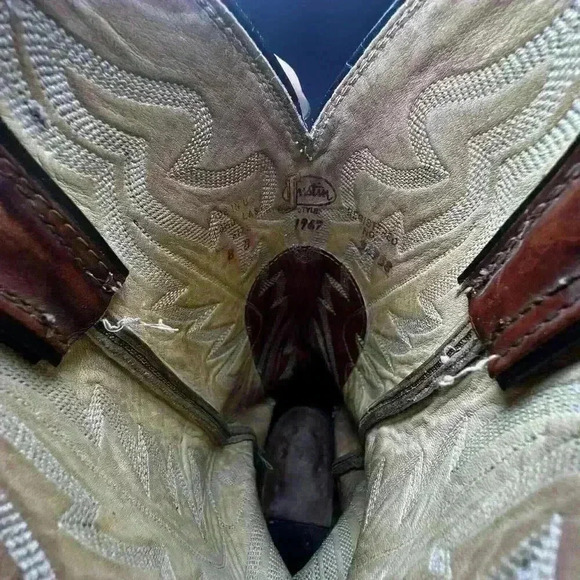 Vintage Justin Style #1967 Western Cowboy Boot Men size 8 Chestnut Leather - Picture 5 of 6